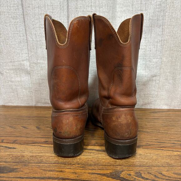 Vintage Brown Leather Roper Cowboy Work Boots Men’s 10.5 EE Western - Picture 6 of 10
